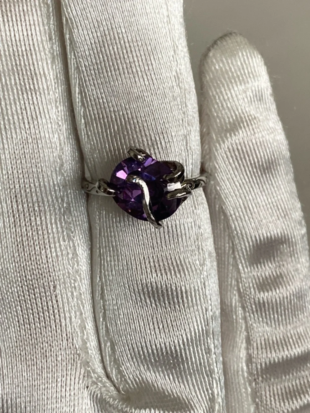925 Sterling Silver Amethyst Cocktail Ring Serpent Prong Adjustable Ring 2 Ct